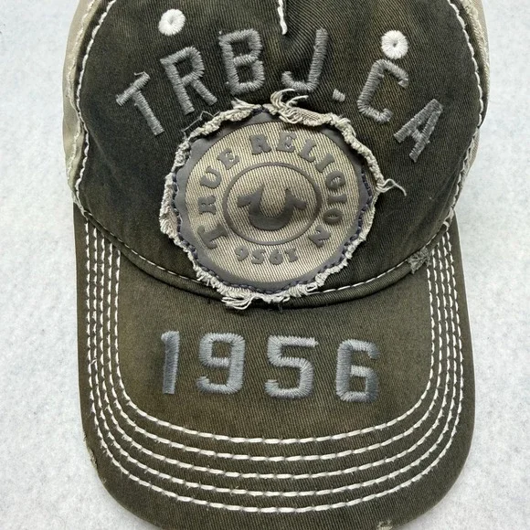 True Religion TRBJ CA 1956 Hat Vintage Y2K Distressed Contrast Stitch Strapback - Picture 4 of 11